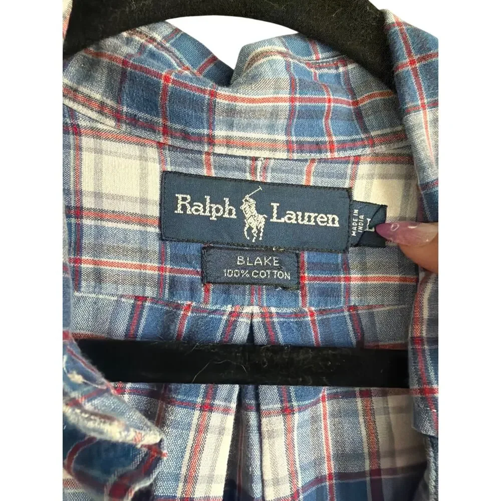 Ralph Lauren Plaid Shirt L 100% Cotton Classic Preppy Casual - Picture 4 of 6